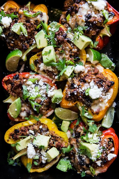 Spiced with fresh jalapeños and taco seasoning, and sprinkled with pepper jack cheese, turkey-stuffed peppers are a protein-packed, veggie-laden, hassle-free meal that everyone will love. Classic Stuffed Peppers Recipe, Turkey Stuffed Peppers, Ground Turkey Stuffed Peppers, Stuffed Peppers Turkey, Modern Proper, Bell Pepper Recipes, Weeknight Dinner Recipes Easy, Clean Eating Dinner, Weeknight Dinner Recipe