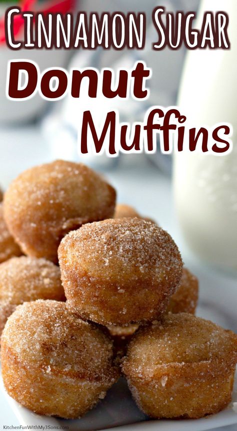 Soft and fluffy homemade muffins are coated with cinnamon sugar to mimic your favorite donuts in this quick and easy recipe! These Cinnamon Sugar Donut Muffins are a feel-good breakfast that goes great with a hot mug of coffee or a cold glass of milk. Mini Muffin Tin Recipes, Lemon Cranberry Muffins, Cinnamon Sugar Recipes, Cinnamon Sugar Muffins, Breakfast Muffin, Cherry Pie Recipe, Cake Donut, Banana Crumb Muffins, Cinnamon Donuts