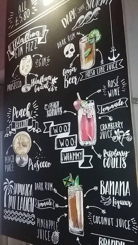 Bar Boards Chalkboards, Bar Blackboard Ideas, Restaurant Chalkboard Ideas, Bar Chalkboard Ideas, Menu Board Diy, Chalkboard Bar, Chalk Menu, Blackboard Menu, Chalk Signs