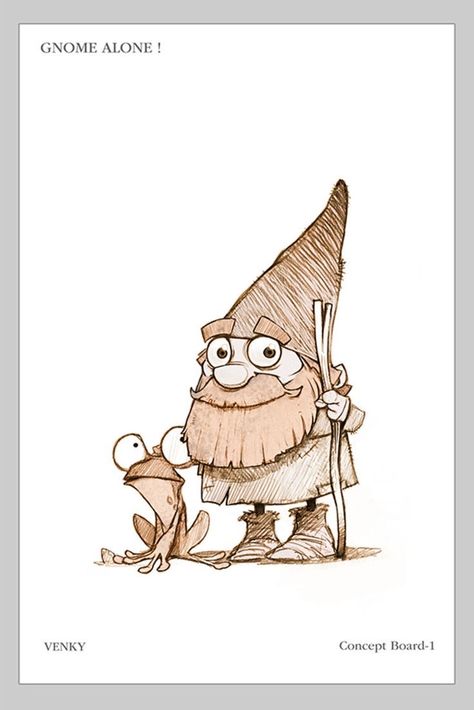 Gnome Drawing Illustration, Cute Gnome Drawing, Gnome Character Design, Ttrpg Design, Gnome Sketch, Gnomes Drawing, Gnome Drawing, Gnome Illustration, Cartoon Gnome