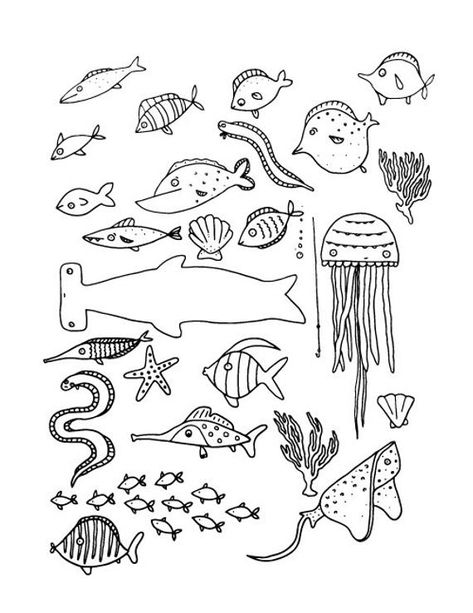 INSTANT DOWNLOAD - Ocean Fish Clipart Set - Hi Res Printable Fish and Coral Doodle Illustrations, Tr Simple Fish Doodle, Simple Fish Drawings, Easy To Draw Fish, Ocean Doodles Simple, Fishing Doodles, Fish Doodle Art, Ocean Drawing Simple, Beachy Doodles, Ocean Drawing Easy