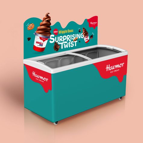 Ice Cream Fridge Design, Promo Stand Design, Ice Cream Freezer Design, Ice Cream Design Ideas, Ice Cream Packaging Ideas, Havmor Ice Cream, Ice Cream Branding Design, Popsicle Brand, Polar Ice Cream