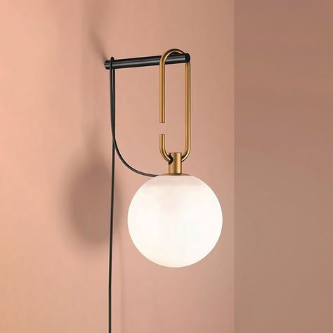 Modern Globe Plug-in Wall Sconce Brass Indoor Wall Light Scandi Wall Lights Bedroom, Gold Plug In Wall Light, Wall Lamp Globe, Indoor Wall Light, New Century Wall Sconse, Globe Wall Light, Plug In Wall Lights, Plug In Pendant Light, Indoor Wall Lights