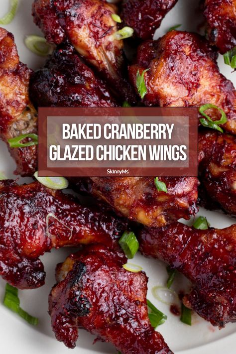 Baked Cranberry Glazed Chicken Wings Cranberry Chicken Wings Recipe, Christmas Chicken Wings, Chicken Wing Glaze, Thanksgiving Chicken Wings, Cranberry Glazed Chicken, Friendsgiving Potluck Ideas, Chicken With Cranberry Sauce, Appetizer Night, Cranberry Appetizer