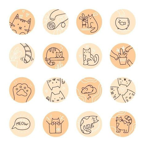 Circle Cute Design, Cat Story Highlight Cover, Doodles In Circles, Cat Ig Highlight Cover, Cute Ig Highlight Covers, Cat Highlight Cover Instagram, Cat Instagram Highlight Cover, Round Symbols, Cute Highlight Covers For Instagram