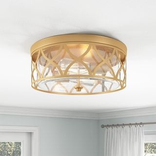 Modern Gold 2-Light Flush Mount Ceiling Light Fixture with Clear Seeded Glass - Bed Bath & Beyond - 39030350 Flush Light Fixtures, Gold Flush Mount Ceiling Light, Flush Mount Light Fixtures, Modern Flush Mount Ceiling Light, Modern Flush Mount Lighting, Bedroom Redo, Glass Light Fixture, Modern Flush Mount, Glass Ceiling Lights