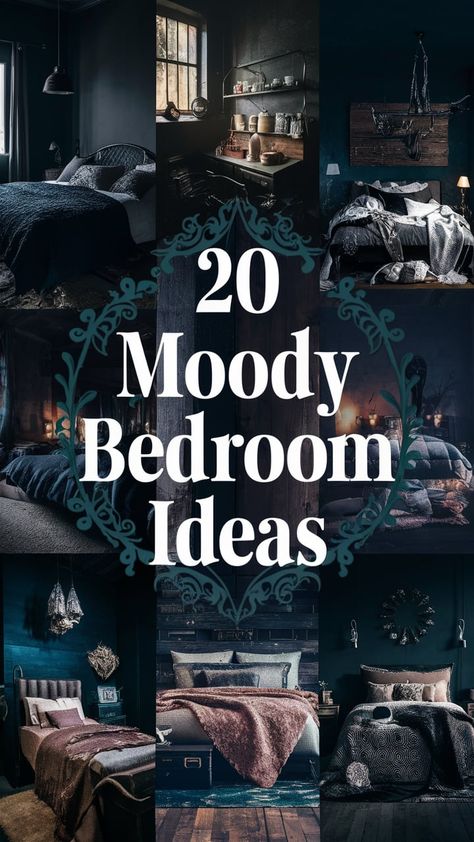 20 Enchanted Dark Cottagecore Moody Bedrooms Dark Cozy Bedroom Ideas Apartment, Noir Bedroom Aesthetic, Nature Cozy Bedroom, Night Shift Bedroom Ideas, Shabby Chic Master Bedrooms Decorating Ideas, Moody Bedroom Vaulted Ceiling, Dark Bedroom Theme, Small Dark Bedroom Aesthetic, Dark Academia Canopy Bed