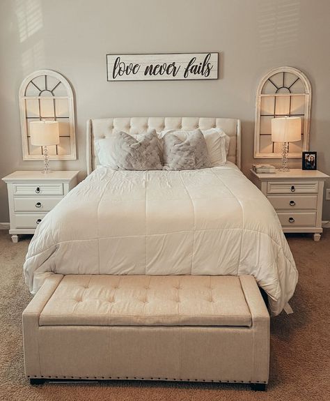 Mirrors On Each Side Of Bed, Pictures Over Nightstands, Behind Nightstand Wall Decor, Over Nightstand Wall Decor, Above Nightstand Wall Decor, Above Nightstand Decor, Above Bed Mirror, Bedroom Nightstand Decor Ideas, Bedroom Nightstand Decor