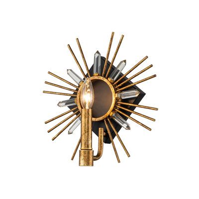 Gold leafed sun-like spikes mixed with cut crystal surround and a black backdrop on this beautiful sconce. Lucas + McKearn Sun King 1 Light Candle Wall Light - Wall Sconces in Gold Leaf;clear;black | Size 12" H X 12.5" W X 5" D | Perigold Sun King, Candle Wall, Led Band, Crystal Wall Sconces, Glass Wall Lights, Crystal Wall, Dimmable Lamp, Wall Candles, Wall Fixtures