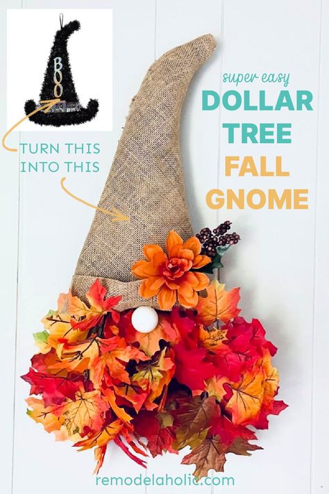 Gnome Fall Door Decoration, Diy Fall Gnome Door Wreath, How To Make A Fall Gnome Wreath, Fall Gnome Door Hanger Tutorial, Dollar Tree Fall Gnome Door Hanger, Fall Gnome Wreath With Leaves, Fall Leaf Gnome Door Hanger, Diy Fall Nomes, Fall Gnome Door Hanger Diy