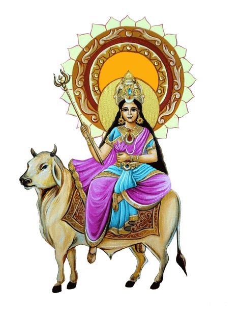 Shailaputri Devi Painting, Seven Horses Painting, Navratri Devi Images, Navratri Puja, Maa Image, Kali Hindu, Navratri Wishes, Abstract Pencil Drawings, Durga Images