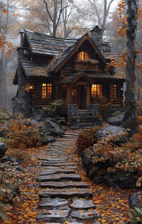 Cottage In The Woods Aesthetic, Dream House Aesthetic, Woodland House, Cabin Aesthetic, Log Cabin Rustic, Forest Cottage, Small Log Cabin, Small Cottage Homes, Cottage Exterior