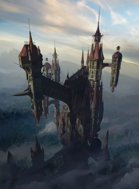 Panoramic-view illustration of Dracula's Castle from Castlevania (Animated Series); created by Jose Vega. Castlevania Castle, Castlevania Tattoo, Vampire Wizard, Castlevania Art, Vampire Ideas, Dracula Castlevania, Wizard Castle, Castlevania Dracula, Fantasy Locations