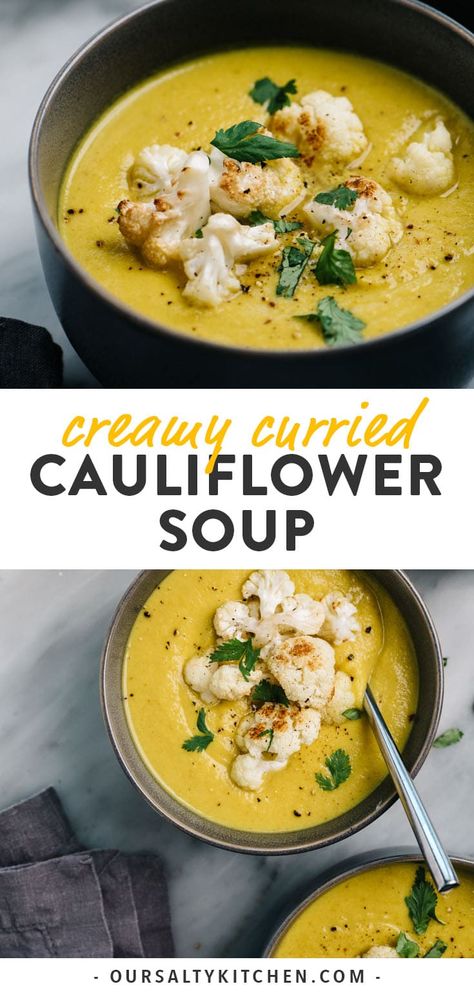 Csid Recipes, Curry Cauliflower, Curried Cauliflower Soup, Clean Dinner Recipes, Curried Cauliflower, Gourmet Soup, Roasted Cauliflower Soup, Cauliflower Soup Recipes, Soup Appetizers