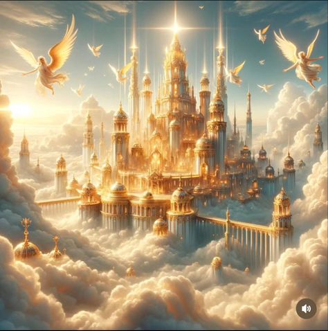 Heaven Kingdom Fantasy Art, Golden Castle Fantasy Art, Heaven Fantasy Art, Castle On Clouds, Heaven Castle, Heaven City, Magical Palace, Cloud Kingdom, Episode Backgrounds