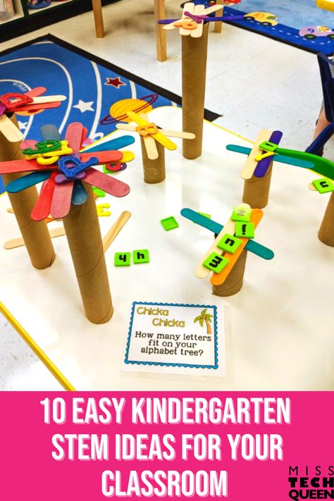 Are you looking for fun, hands-on ways to incorporate STEM into your kindergarten classroom? I got you covered! In this blog, I highlight 10 super easy kindergarten STEM activities your students will love! Some of the activities included are using Lego blocks, kindergarten STEM for the holidays, building a birdhouse, measuring challenges, and much more! These are perfect ideas for introducing the world of STEM to your kindergarten students in a fun and simple way! #MissTechQueen Steam Ideas For Kindergarten, Enrichment Activities Kindergarten, Kindergarten Engineering Projects, Steam Centers For Kindergarten, Building Challenges Kindergarten, Getting To Know You Stem Activities, Steam Challenges Kindergarten, Alphabet Stem Activities, Fun Stem Activities For Kindergarten