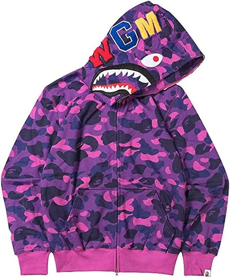 LIAOPUFUS Men's Bape Shark Mouth Fashion Hooded Sweatshirt Zipper Long Sleeve Hip Hop Street Wear Style Hinges Camouflage, Blue, S : Amazon.co.uk: Fashion Bape Shark Hoodie, Shark Head, Bape Shark, Bape Hoodie, Hip Hop Jacket, Shark Hoodie, Casual Pullover Sweater, Camouflage Hoodie, Camouflage Jacket