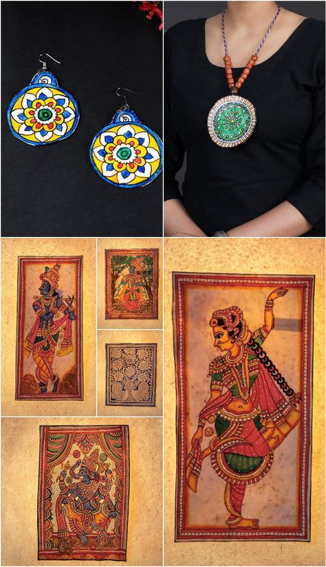 Tholu Bommalata Leather Jewelry & Wall Hangings by V. Shankar Tholu Bommalata Art, Tholu Bommalata, Jewelry Wall, Shadow Puppets, Tolu, Mural Painting, Girly Art, Indian Art, Leather Jewelry