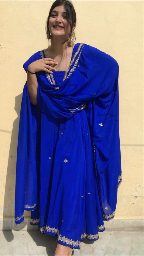 Royal Blue Punjabi Suit, Blue Anarkali Suits, Simple Indian Suits, Suits For Women Indian, Blue Anarkali, Royal Blue Suit, Anarkali Dress Pattern, Traditional Outfit, Long Kurti Designs