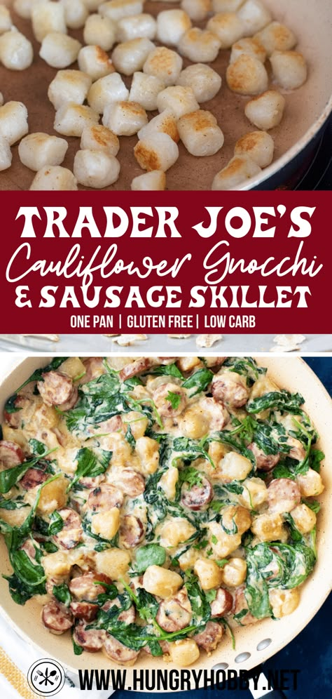 Tj Cauliflower Gnocchi Recipe, Cauliflower Gnocchi Sausage, Cauliflower Gnocchi Trader Joes Recipes, Fall Dinner Trader Joes, Chicken Sausage Cauliflower Gnocchi, Trader Joe’s Casserole, Trader Joe’s Paleo, Trader Joes Wrap Recipes, Trader Joe’s Gorgonzola Gnocchi