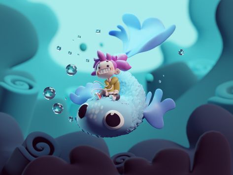 Fish Artwork, Artwork Wallpaper, Adventure Design, 3d Artwork, 3d Characters, 3d Illustration, Cute Illustration, Cartoon Character, Art Toy