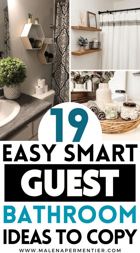 19 Easy Guest Bathroom Ideas That Revamp The Entire Space Beautiful Guest Bathrooms, Small Guest Bathroom Decor, Small Guest Bathroom Remodel, Small Guest Bathroom Ideas Half Baths, Guest Bathroom Decor Ideas, Guess Bathroom, Small Guest Bathroom, Half Bathroom Decor Ideas, Small Guest Bathroom Ideas