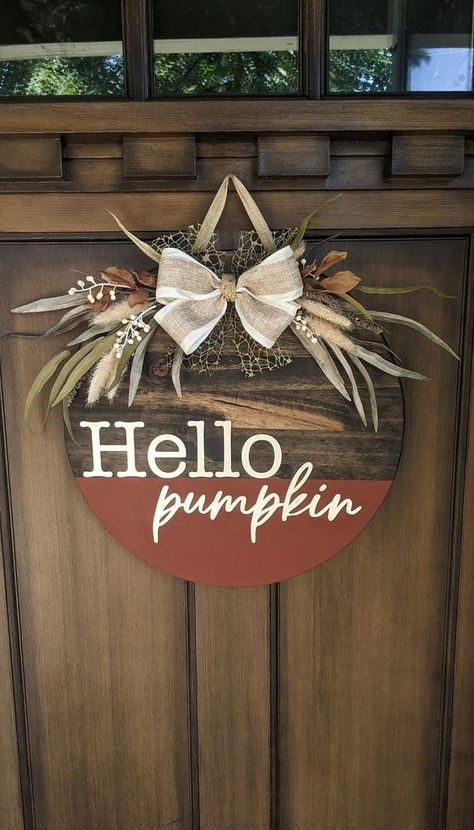 Welcome Door Hanger Welcome Wood Circle Sign Hello Pumpkin | Etsy Upcycling, Round Fall Door Hangers, Fall Door Decorations Classroom, Diy Baskets, Welcome Signs Front Door, Crafts Fall, Welcome Door Hanger, Fall Wood Signs, Door Hangers Diy