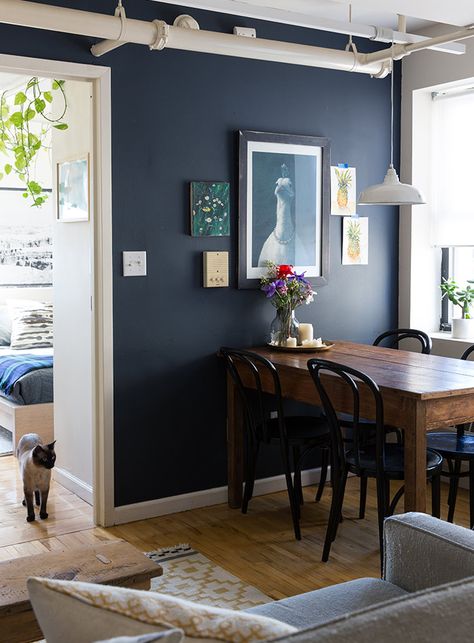 Have a painting project coming up? Here are 9 beautiful navy blue paint colors for your home decor. Van Deusen Blue, Navy Blue Paint Colors, Navy Blue Paint, Deco House, Dark Blue Walls, Hale Navy, Navy Blue Walls, Neutral Paint Colors, Blue Paint Colors