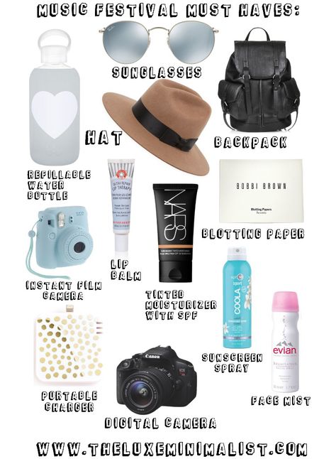 What to bring to a music festival. #festivalstyle #festival #festivalessentials #musicfestival #coachella #jazzfest #lollapalooza Festival Bags Coachella, Music Festival Checklist, Music Festival Bag Essentials, What To Pack For A Music Festival, Festival Camping Outfits, What To Bring To A Concert List, What To Bring To Concert, What To Bring To A Festival, Concert Must Haves List