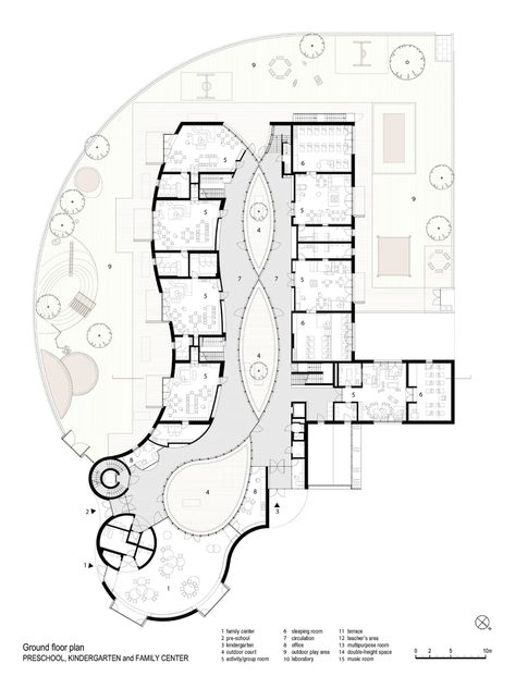 MoDus Architects · Preschool, Kindergarten and Family Center · Divisare Kindergarten Architecture, School Floor Plan, Preschool Designs, Office Floor Plan, School Building Design, Classroom Planning, Kindergarten Projects, Kindergarten Design, Plans Architecture