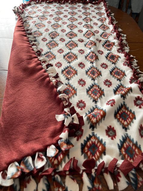 SouthWestern Style Small HandTied Fleece Throw Blanket  Approx 3 ft x 5 ft Very Warm  Great Gift Cute Tie Blankets Pattern, Fleece Blanket Pattern, Tie Blankets Fleece Patterns, Western Tie Blanket, Knot Tie Blanket, Tie Blankets Fleece Ideas, Hoodie Crafts, Tie Blanket Ideas, Tie Blankets Fleece