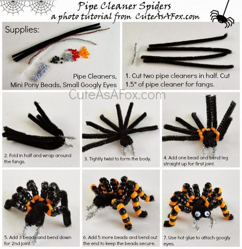 Spider Crafts, Halloween Fest, Halloween Crafts For Toddlers, October Crafts, Fun Halloween Crafts, Halloween Arts And Crafts, Pipe Cleaner Crafts, Halloween Porch Decorations, Halloween Diy Crafts