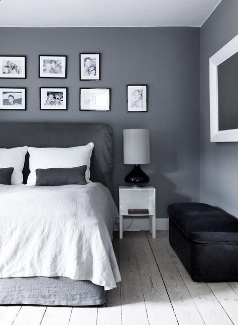 beautiful combo of varying greys with white. very Scandinavian chic. Warna Bilik Tidur, Bilik Tidur Mewah, Idea Bilik Tidur, Reka Bentuk Bilik Tidur, Hiasan Dalaman Rumah, Grey Bedroom Design, Gray Bedroom Walls, Hiasan Bilik Tidur, Grey Bedroom Decor