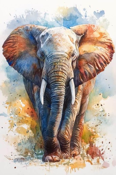 Elephant Painting Elephant Illustration Art, Watercolour Wildlife, Elephant Paintings, Watercolour Elephant, Portraits Painting, Elephant Artwork, Dog Portraits Painting, Jellyfish Drawing, Elephant Pictures