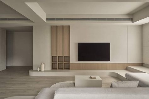 Japandi Living Room Tv, Muji Living Room, Chinese Style Interior, Living Room Wall Designs, Tv Unit Interior Design, Japandi Living, Living Tv, Small Home Offices, Tv Room Design