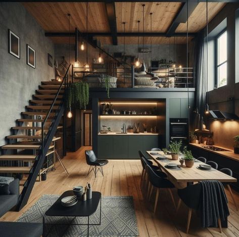 A Frame Loft House, Industrial Loft Apartment Warehouse Living, Loft Type House, Loft Apartment Industrial, Condo Inspiration, Design Ložnic, Industrial Loft Design, Warehouse Living, Loft House Design