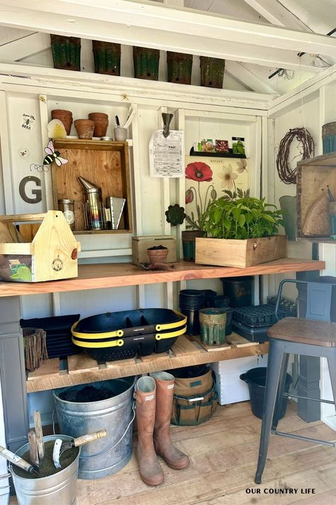 Create Your Dream DIY Garden Shed: A Complete Guide – Our Country Life Create Your Dream DIY Garden Shed: A Complete Guide Potting Shed Bench Ideas, Garden Shed Interiors Storage, Diy Garden Shed Ideas, She Shed Storage Ideas, Potting Shed Ideas, Potting Shed Interior Ideas, She Shed Interior Ideas, Diy Garden Shed, Build Your Own Garden