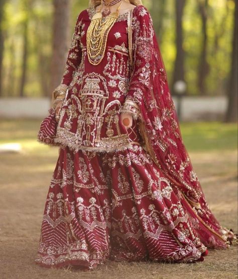 Laavan Phere Suits, Rokha Outfits, Wedding Gharara, Bridal Sharara, Sharara Designs, Red Bridal Dress, Wedding Lehenga Designs, Asian Bridal Dresses, Latest Bridal Dresses