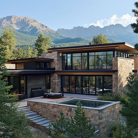 Modern Cabin Mansion, Contemporary Mountain Home Exterior, Rustic Mountain Home Exterior, Modern Mountain House Exterior, Mountain Modern Home Exterior, Mountain Cabin Exterior, Thanksgiving Christmas Tree, Mountain House Exterior, Cake Women