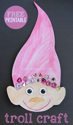 Troll Printable Craft Poppy Craft For Kids, Disney Crafts For Kids, Poppy Craft, Fantasy Craft, Trolls Birthday Party, Summer Camp Crafts, Troll Party, Summer Crafts For Kids, Camping Crafts