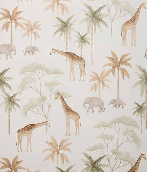 Tapet til barnerommet | Newbie | Kappahl.com Newbie Wallpaper, Savannah Wallpaper, Giraffe Wallpaper, Adventure Room, Matching Sibling Outfits, Safari Wallpaper, Wild Jungle, Jungle Room, Teddy Bear Gifts