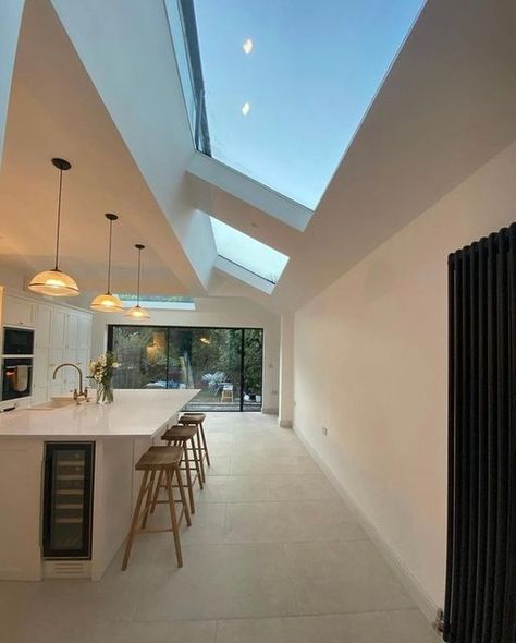 Pitched Roof Window, Ireland Houses, Skylight Kitchen, Sky Home, London Kitchen, Sky Light, House Extension Design, Interior Renovation, Roof Light