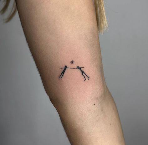 Tattoos About Pushing Through, See You In The Next Life Tattoo, Dancing People Tattoo Simple, Ends Of The Earth Tattoo, To Each Their Own Tattoo, Small Fossil Tattoo, Small Middle Back Tattoo, Fine Line Person Tattoo, Minimalist Gothic Tattoo