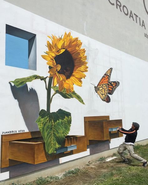 Urban Art Graffiti, Real Painting, Garden Mural, Flower Mural, Sidewalk Art, Street Mural, Fence Art, 3d Street Art, Amazing Street Art