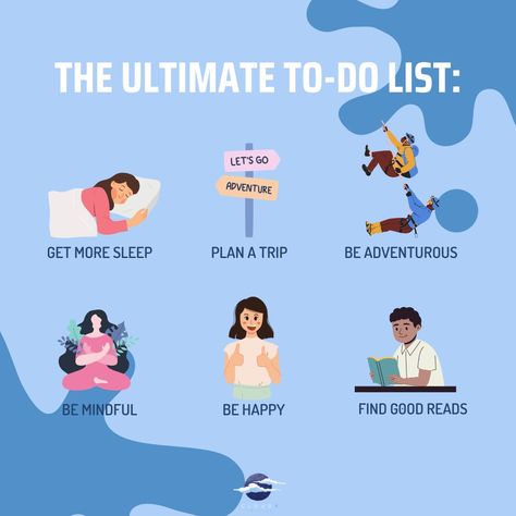 Boost your well-being with these 6 tips: 1. Prioritize sleep 💤 2. Explore new places 🌍 3. Embrace adventure 🌄 4. Practice mindfulness 🧘‍♂️ 5. Cultivate happiness 😊 6. Discover great reads 📚 Sleep, Mindfulness, Reading