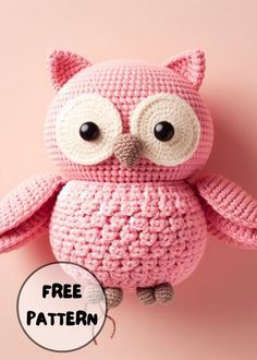 Free Crochet Pink Owl Amigurumi Pattern Amigurumi Free Pattern Owl, Pink Crochet Animals, Owl Free Crochet Pattern, Pink Crochet Pattern, Crochet Owl Pattern Free Amigurumi, Free Owl Crochet Patterns, Crochet Pink Ideas, Amigurumi Owl Free Pattern, Crochet Owl Pattern Free