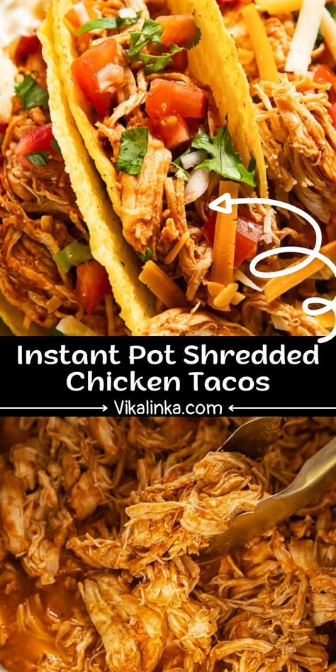 Instant Pot Shredded Chicken Tacos, Instant Pot Shredded Chicken, Pulled Chicken Tacos, Instant Pot Easy, Pulled Chicken Recipes, New Chicken Recipes, Mexican Shredded Chicken, Shredded Chicken Tacos, Mexican Chicken Recipes