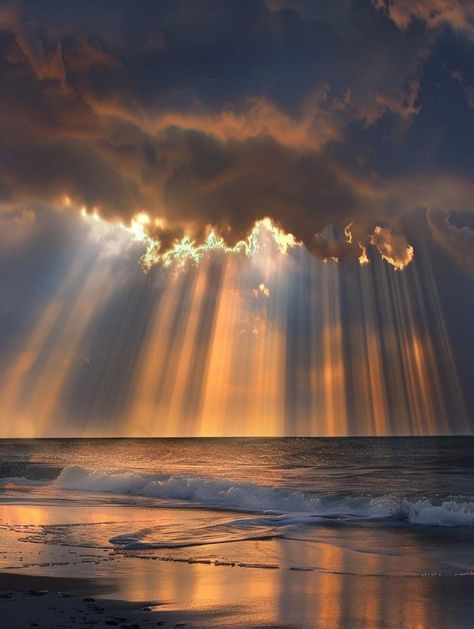 Superliminal Aesthetic, Sun Breaking Through Storm Clouds, Sunrise Over The Sea, Sun Set Pictures Sky, Sun Rays Aesthetic, Secrets Aesthetic, Sunrise Over Ocean, Touch Aesthetic, God Rays