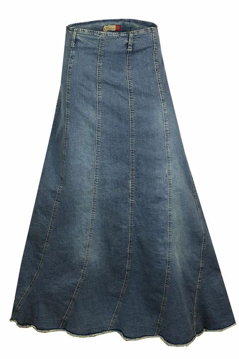 Jeans Long Skirt, Tall Skirt, Weekend Camping, A Line Denim Skirt, Long Drives, Denim Skirt Outfits, Long Denim Skirt, Stretch Denim Fabric, Paneled Skirt