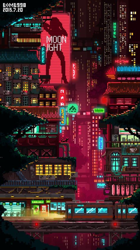 Pixel City, Ville Cyberpunk, Art Cyberpunk, Pixel Art Background, Arte 8 Bits, 8bit Art, City At Night, Cool Pixel Art, New Retro Wave